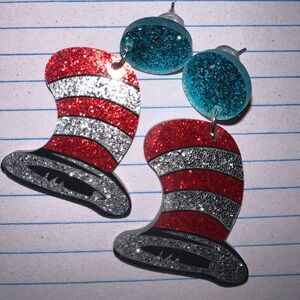 Red and Silver Glitter Hat Earrings